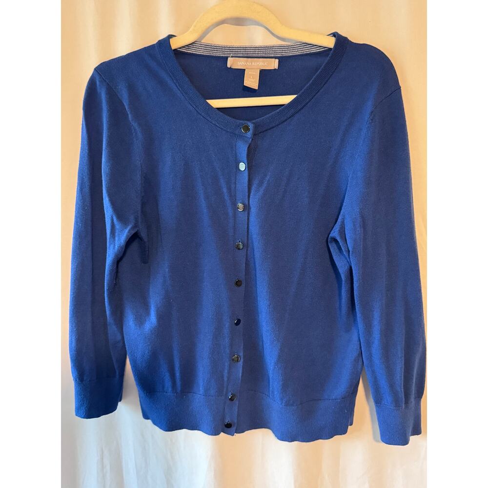 Banana Republic Blue Silk Blend Cardigan - Petite L